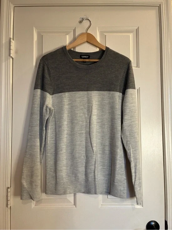 Express Men’s Two-Tone Charcoal and Light Gray Crewneck Sweater