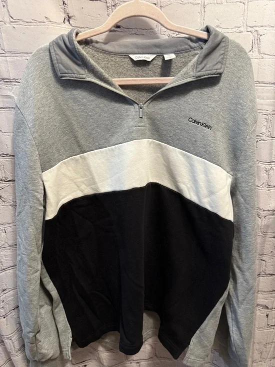 Calvin Klein Gray White Black Colorblock Quarter-Zip Pullover