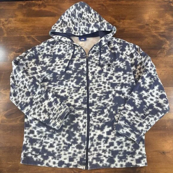 Reebok NFL Dallas Cowboys Football On Field Blue Zip Hoodie Digital Camo Mens M