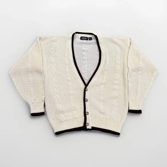 TownCraft Cardigan Mens L Tall Cable Knit‎ Acrylic 80s 90s Retro Sweater Vintage