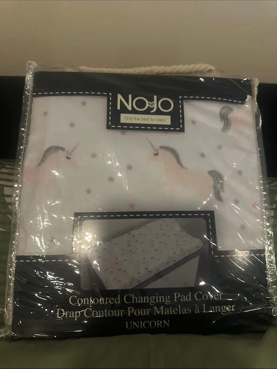 NoJo Unicorn Contoured Changing Pad Cover - White with Pink Accents