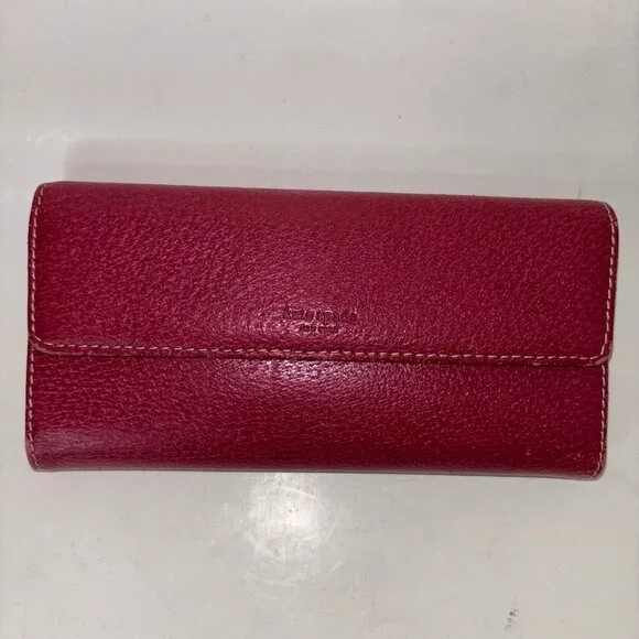 Kate Spade New York Vintage Trifold Large Red Leather Wallet with Checkbook