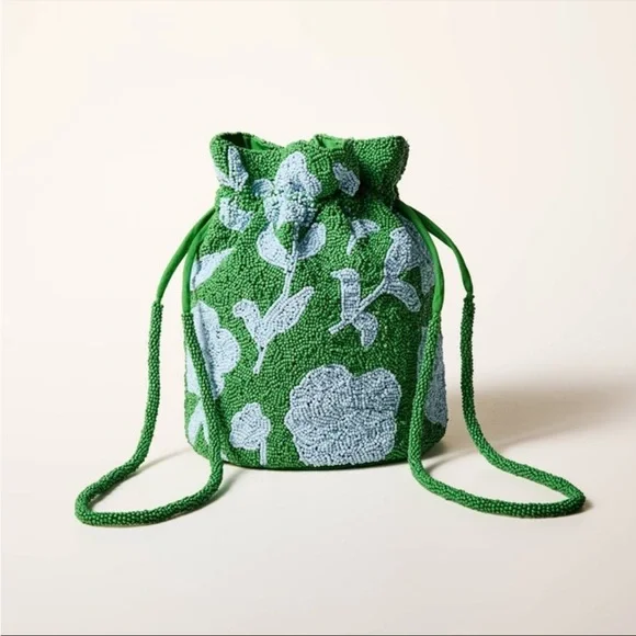 kate spade new york x target Beaded Classic Rose Drawstring Bucket Bag Green NWT