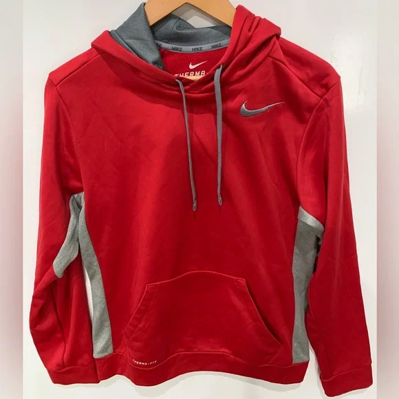 Nike Men's Red and Gray dri fit thermal pullover size S