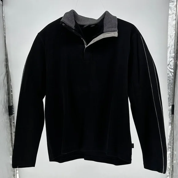 Hugo Boss Black Button-Up Sweater with Striped Collar