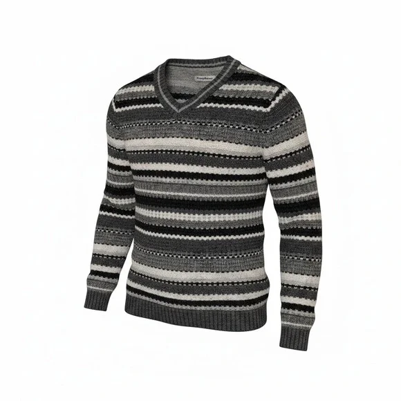 Tommy Bahama Mens Grey Striped V-Neck Lambswool Cashmere Blend Sweater Large