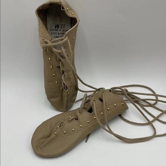 Ballet shoes Tan Leather Shoes with Gold Studs