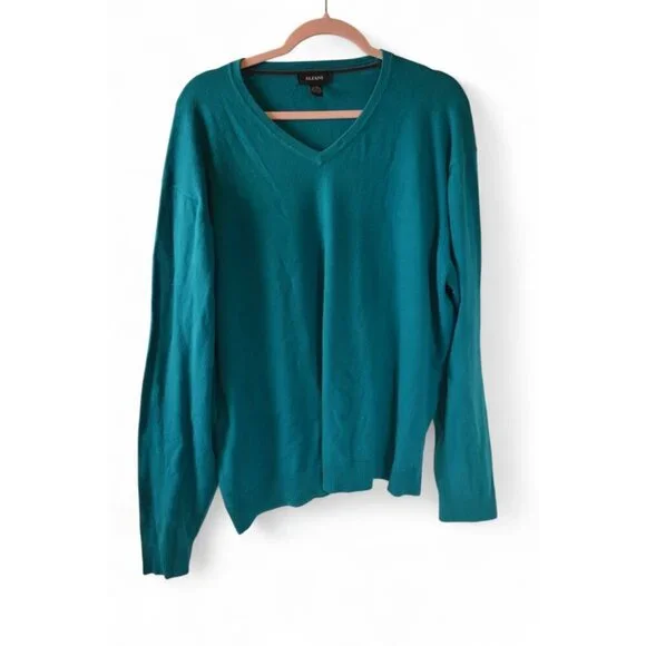 Alfani Men’s XXL Teal V-Neck Sweater Long Sleeve Cotton Nylon Blend