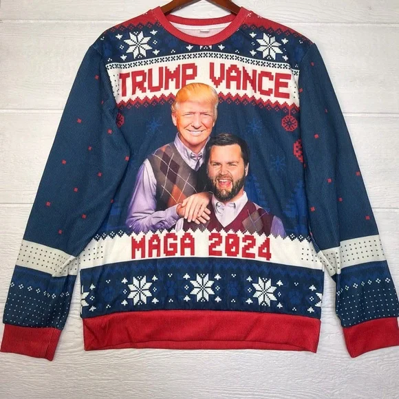 Donald Trump Vance Step Brothers MAGA 2024 Ugly Christmas Sweater Printed Medium