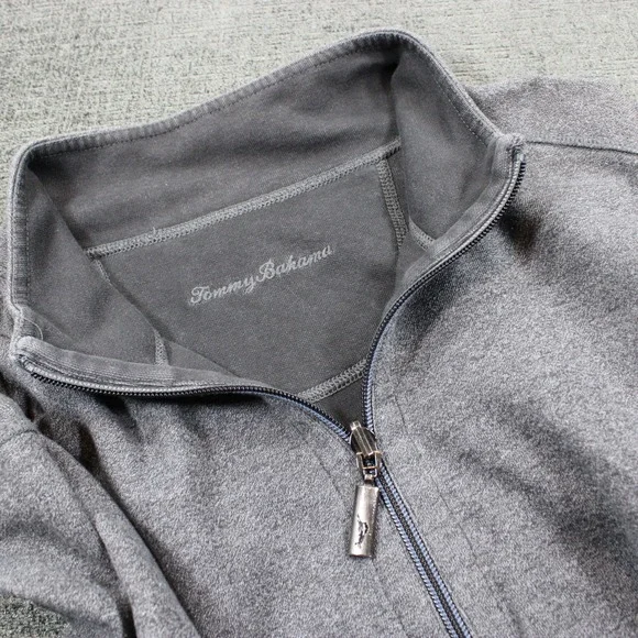 Tommy Bahama Mens Quarter Zip Pullover Heather Grey Marlin Logo Sweatshirt XL