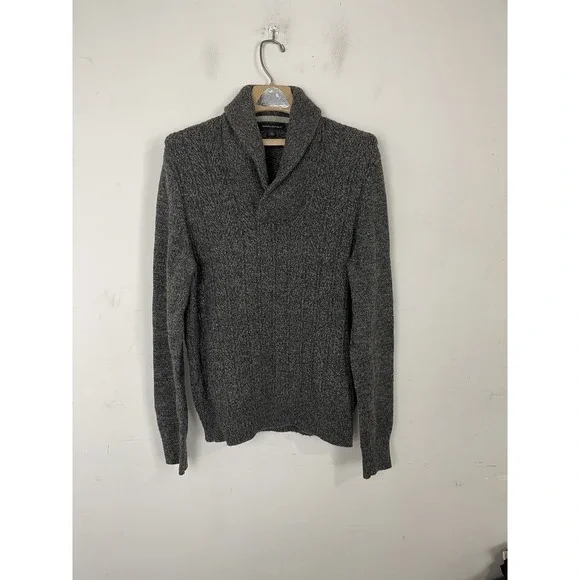 Banana Republic Mens Sweater Medium Gray‎ Lambswool Blend Shawl Collar Fisherman