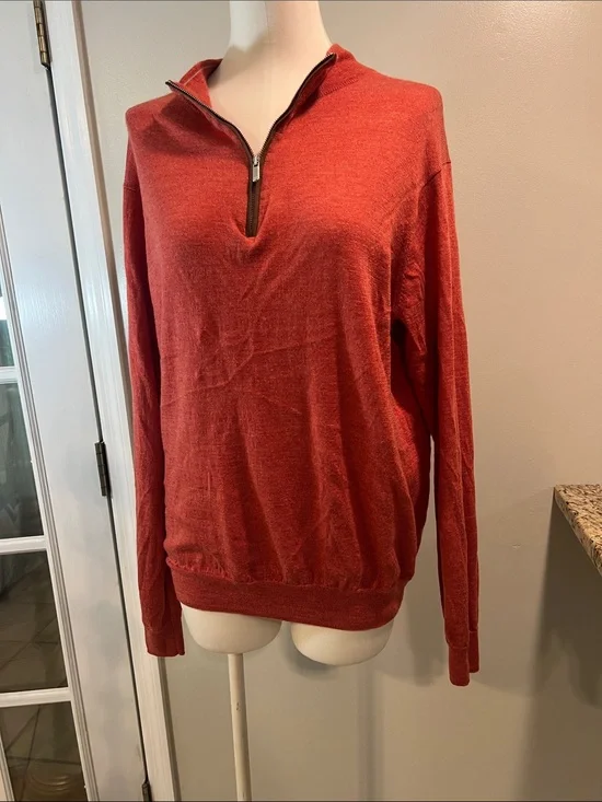 Peter Millar autumn crest  1/4 zip burnt orange merino wool lightweight sweater