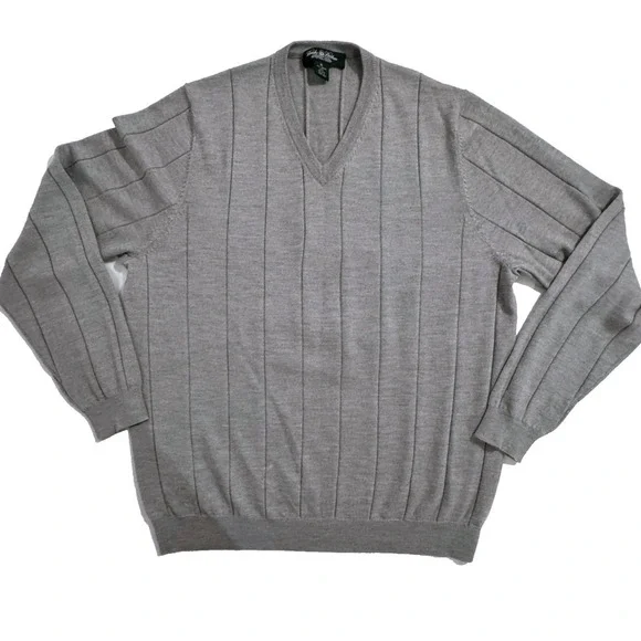 Brooks Brothers Sweater Men's XL Silk Blend Wool Ribbed V-Neck Country Club Grey