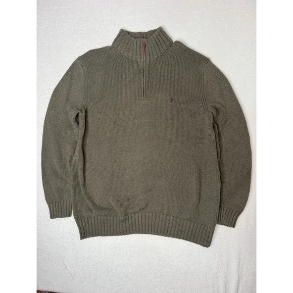 Vintage Polo Ralph Lauren Quarter Zip Sweater XLT Olive Cotton Knit