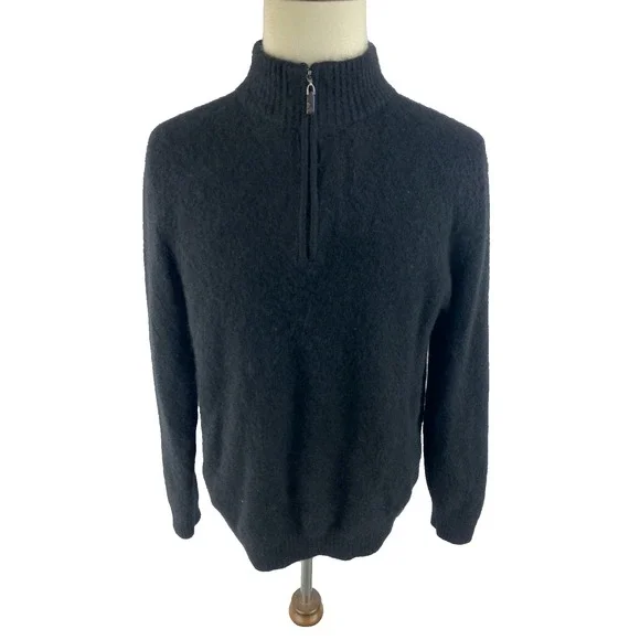 Robert Talbott Mens 2XL (Fits L) Black 100% Cashmere 1/4‎ Zip Pullover Sweater