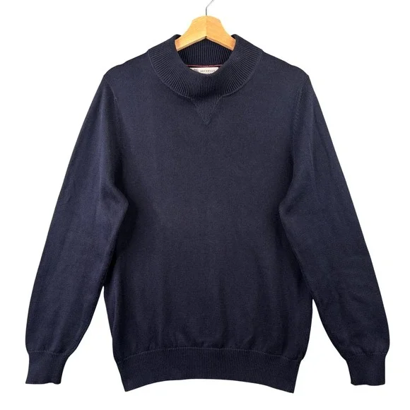 Brunello Cucinelli Mens Navy Blue 100% Cotton Mock Neck Sweater Small Thick