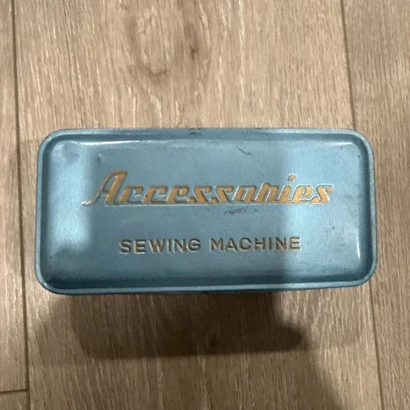 Vintage Sewing Machine Accessories Box Hinged Tin Case With Attachments