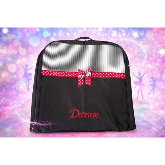 Dance Garment‎ Bag Costume Carrier Black White Stripe Red Polka Dot Bow Travel