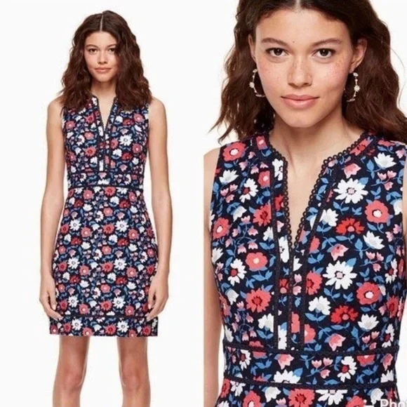 Kate Spade Floral Daisy Jacquard Sleeveless Sheath Mini Dress Boho Preppy Sz 10