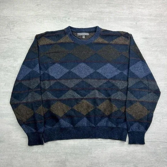Vintage Croft &‎ Barrow Sweater Adult XL Argyle Striped Geometric Pullover Knit