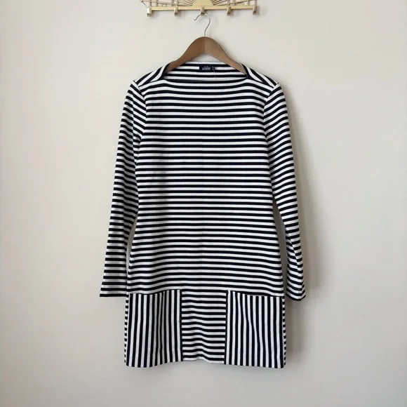Kate Spade Black & White Striped Ponte Knit Dress Medium NEW NWT