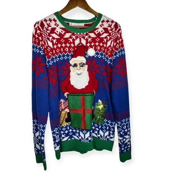 Ugly Cute Christmas Jolly Sweater Santa Sunglasses Shades Gift Box Pocket Medium