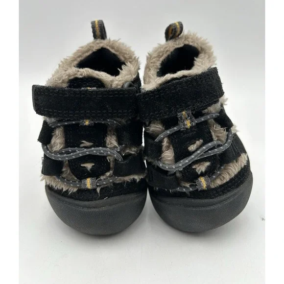 Keen Newport Shoes Black Suede Infant Size 4 Baby Shoes Faux Fur‎ Trim