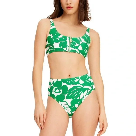NWT KATE SPADE | Floral Forest Glen White and Green Bikini High Waist Set Sz. XS