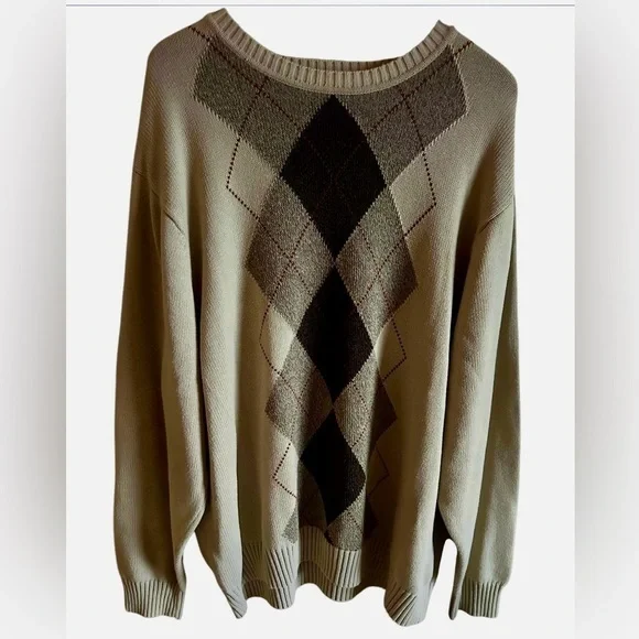 Dockers men’s argyle crewneck sweater. Size 3x Brown tones