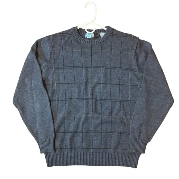 VINTAGE 90s Oscar De La Renta Windowpane Plaid Knit Grandpa Sweater