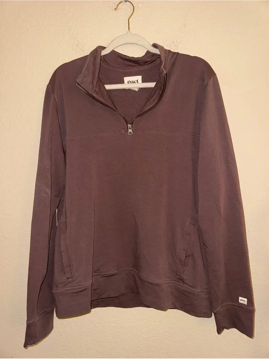 Pact Men’s Stretch French Terry Quarter Zip Sweatshirt Size Medium Dusty Brown