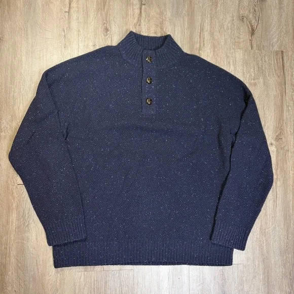Untuckit Sweater Mens XL Blue 1/4 Mock Neck Lambs Wool Blend Pullover