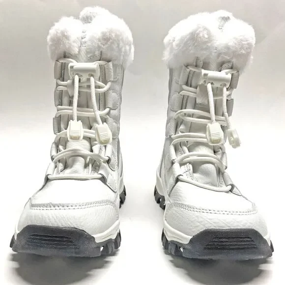 Hobibear Kids' Quilted Snow Boots Faux Fur Lined EU 36 US 4 White Silver Lace-up