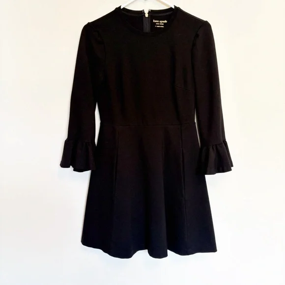 Kate Spade Black Fit & Flare Mini Dress with Bell Sleeves Size Small