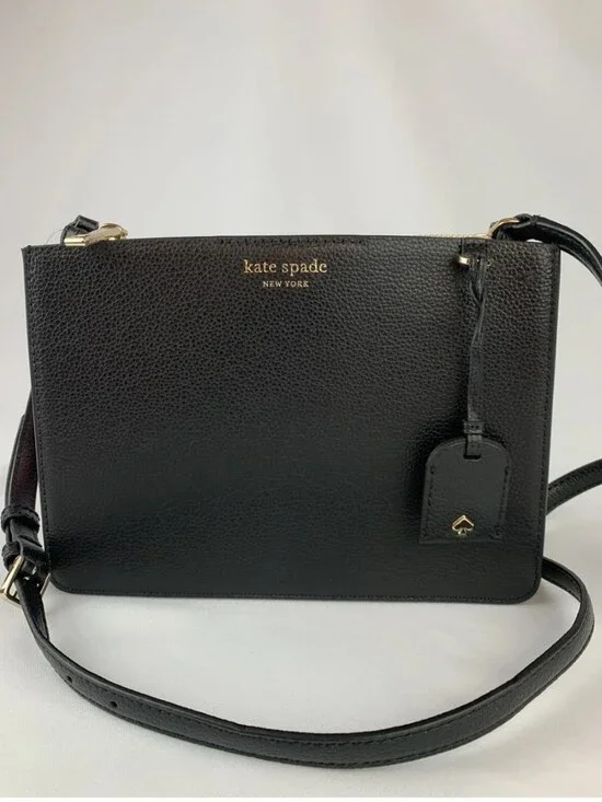 Kate Spade New York Eva Black Pebbled Leather Crossbody with Gold Accents NWOT