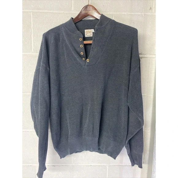 Vtg Cabelas Sidney, NE Mens L Large Blue Gray‎ Green Rag Knit Pullover Sweater