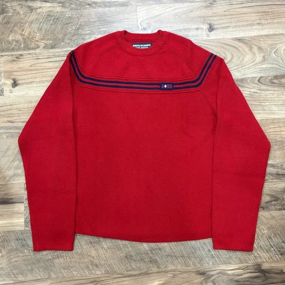 Vintage Y2K Abercrombie Sweater Mens XL Red Striped Knit Pullover Crewneck A 92
