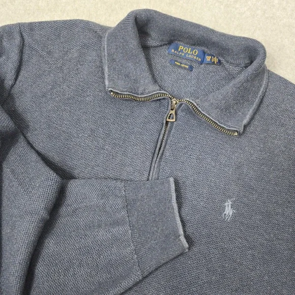 Polo Ralph Lauren 2XB Blue Pima Cotton Pique 1/4‎ Zip Knit Pullover Sweater
