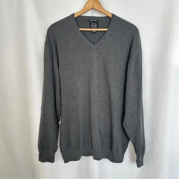 Jos. A. Bank Signature Collection Sweater Mens‎ XXL 100% Pima Cotton Vneck Gray