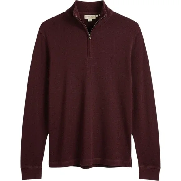 Banana Republic Mens Quarter Zip Pullover Sweater Ribbed Cotton Maroon Large