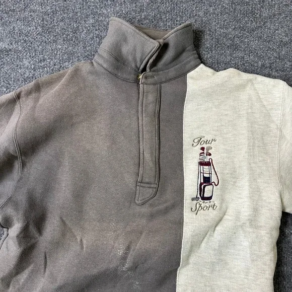 Lee Sport Sweatshirt Mens Size M Brown Color Block Golf Embroidered Quarter Zip