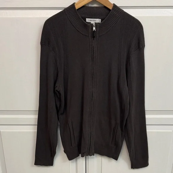 Calvin Klein Charcoal Full-Zip Academia Cardigan. Size L.