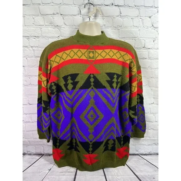 Vtg 80's Lord Taylor Young American Sweater Mens Large‎ Aztec Pullover Retro
