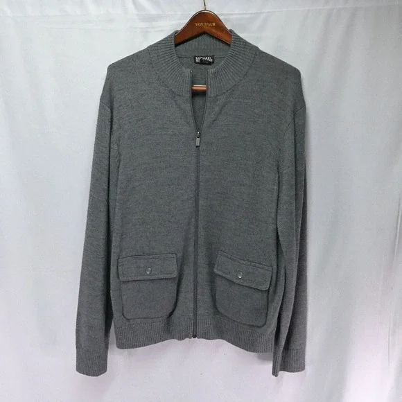 Michael Kors XL Gray Wool Full Zip Cardigan Sweater‎ Jacket