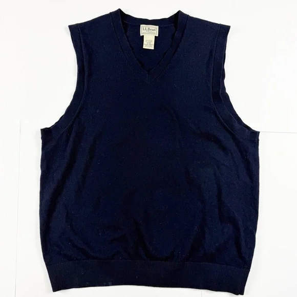 L.L. Bean Men's Dark Blue V-Neck Sweater‎ Vest Cashmere Blend M