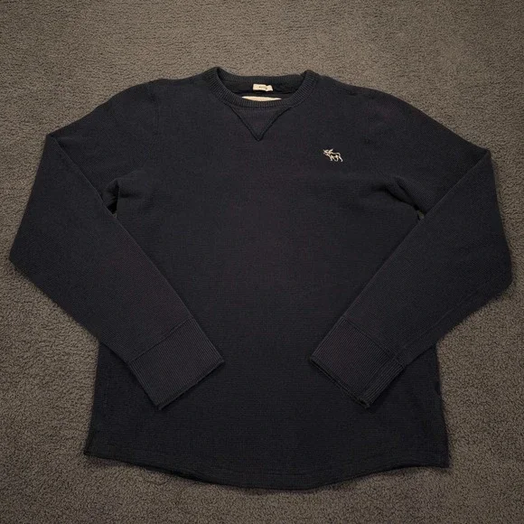 Abercrombie & Fitch Y2K Sweater Mens 2XL Navy Waffle Knit Thermal Crewneck Moose