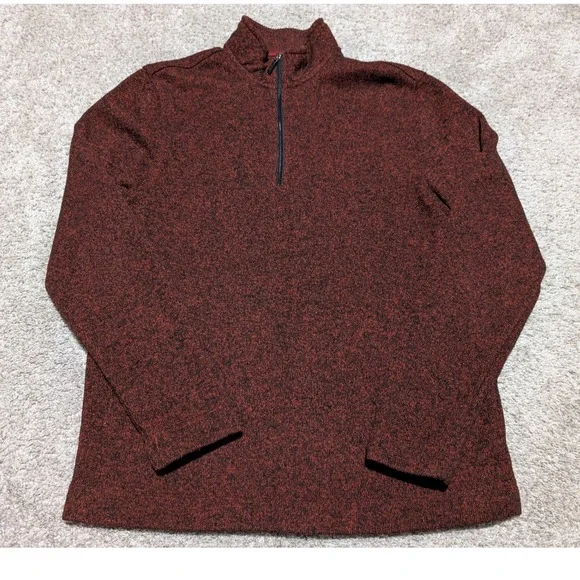 Van Heusen Men's Red Black Speckled Quarter Zip Sweater Classic Fit‎ Flex L