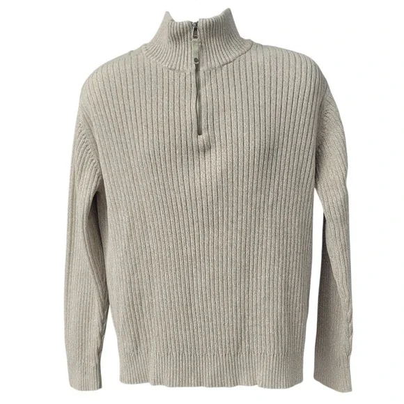 Calvin Klein Jeans Mens Quarter Zip Ribbed‎ Sweater 100% Cotton Tan Sz XL H480