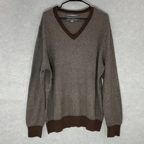 Eddie Bauer Sweater Mens XL V-Neck Brown Cotton‎ Cashmere Blend Knit Top