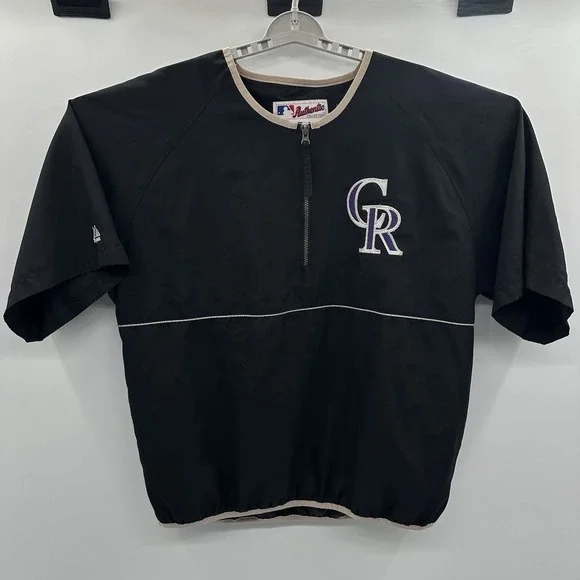 Majestic Colorado Rockies Black Short Sleeve‎ 1/4 Zip Pullover Men's Large L Y2K